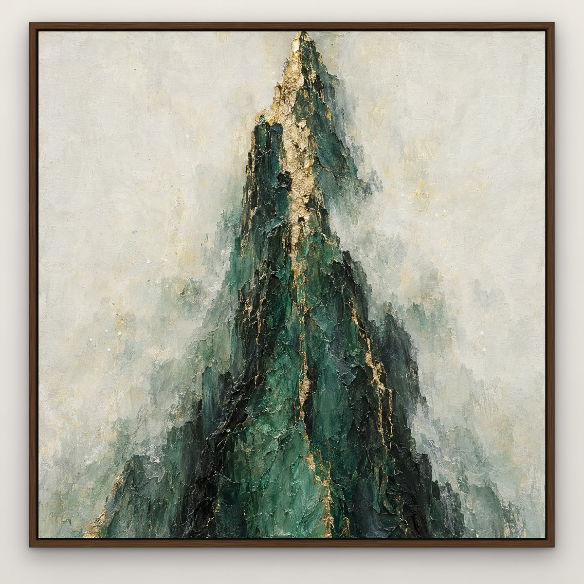 Emerald Gold Ridge, teal abstract hand-painted canvas wall art in a slim walnut float frame – Gallery 23