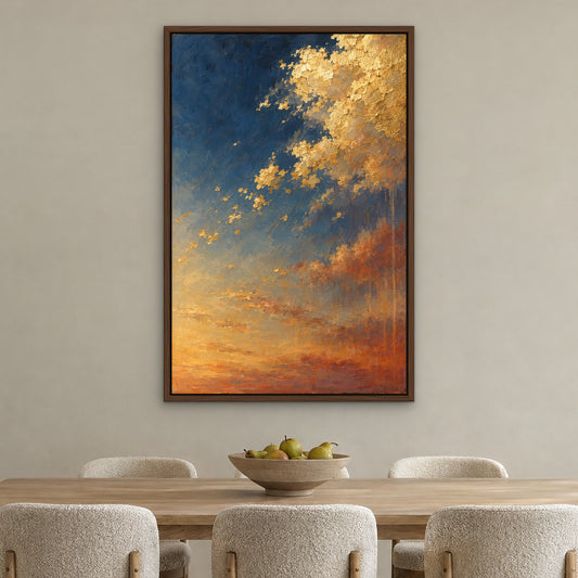 Gold Cloud Drift, neutral abstract hand-painted canvas wall art in a dining room – Gallery 23