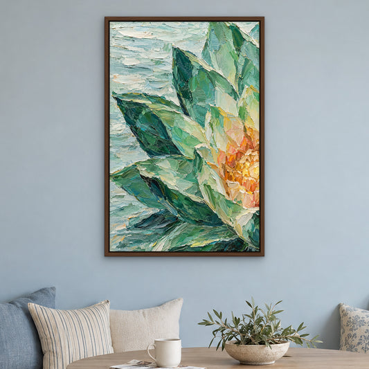 Crystal Lotus, colourful abstract hand-painted canvas wall art in a kitchen nook – Gallery 23