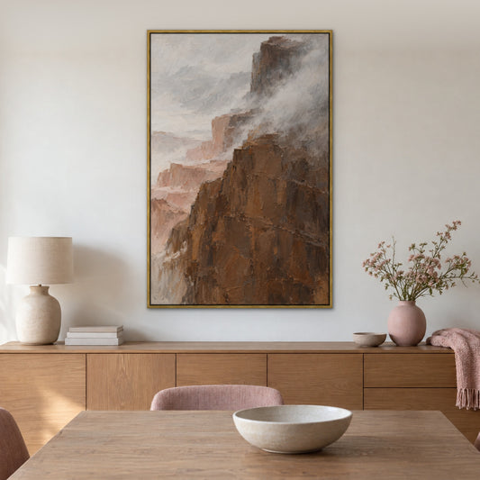 Cocoa Cliff, brown abstract hand-painted canvas wall art in a dining room – Gallery 23