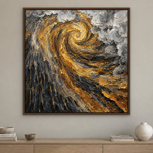 Gilded Storm, gold abstract hand-painted canvas wall art in a living room – Gallery 23