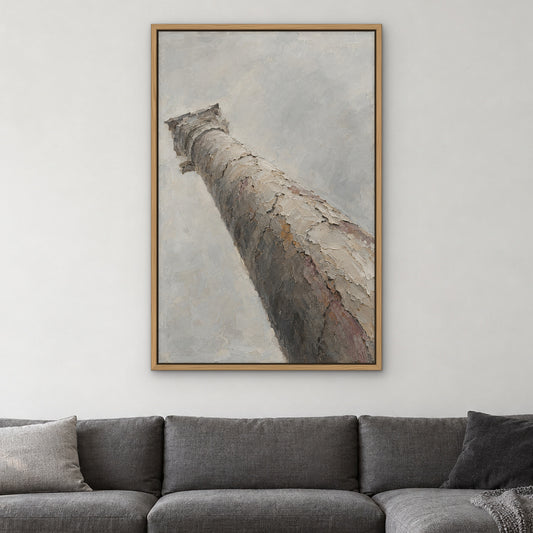 Grey Plaster Column, neutral abstract hand-painted canvas wall art in a living room – Gallery 23