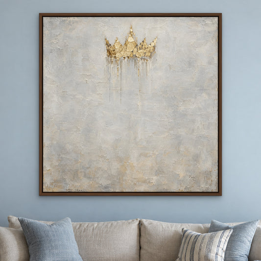 Gilded Crest, gold abstract hand-painted canvas wall art in a living room – Gallery 23