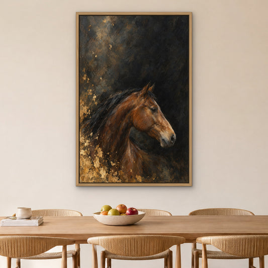 Bay in Gilded Shadow, brown animal hand-painted canvas wall art in a dining room – Gallery 23