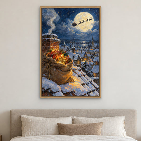 Sack of Wonders, green still life hand-painted canvas wall art in a bedroom – Gallery 23