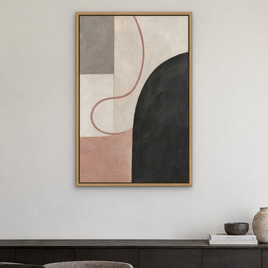 Rose and Graphite, pink abstract hand-painted canvas wall art in a dining room – Gallery 23
