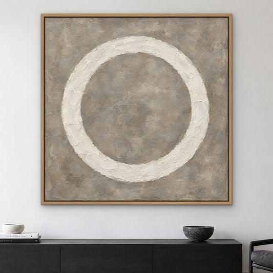 White Ring, pink abstract hand-painted canvas wall art in a living room – Gallery 23