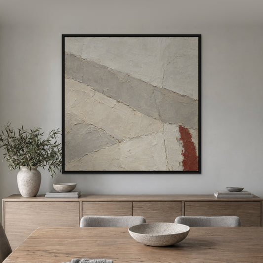 Red Notch, neutral still life hand-painted canvas wall art in a dining room – Gallery 23