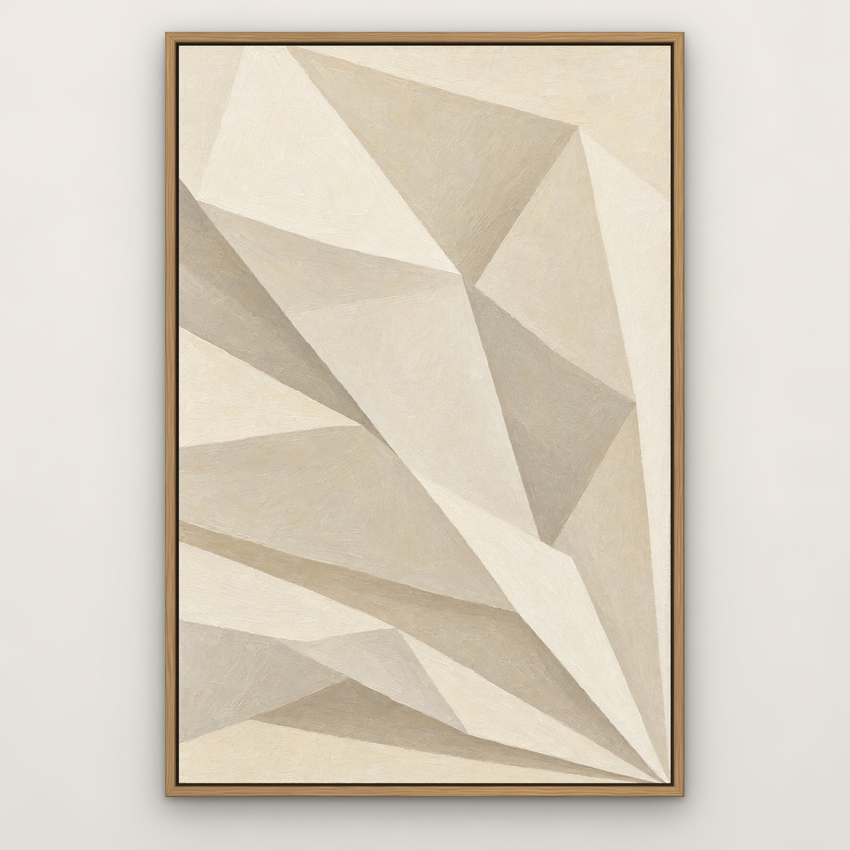 White Folded Planes, black and white abstract hand-painted canvas wall art in a slim oak float frame – Gallery 23