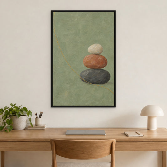 Pebble and Line, brown abstract hand-painted canvas wall art in a home office – Gallery 23