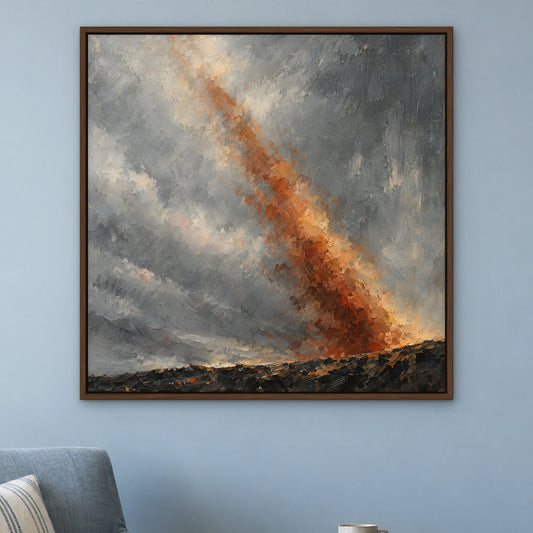 Rust Horizon Haze, grey abstract hand-painted canvas wall art in a reading corner – Gallery 23