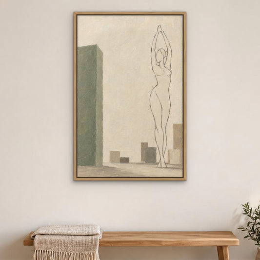 Line and Form, neutral abstract hand-painted canvas wall art in a bedroom – Gallery 23