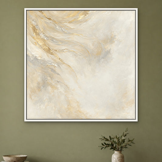 Ivory Drift, gold abstract hand-painted canvas wall art in a hallway – Gallery 23