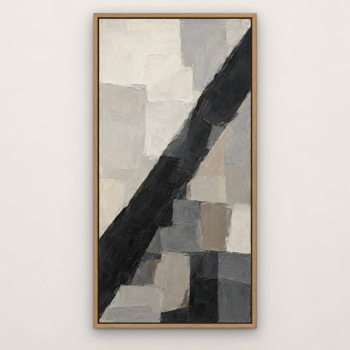 Ash and Ivory, brown abstract hand-painted canvas wall art in a slim oak float frame – Gallery 23