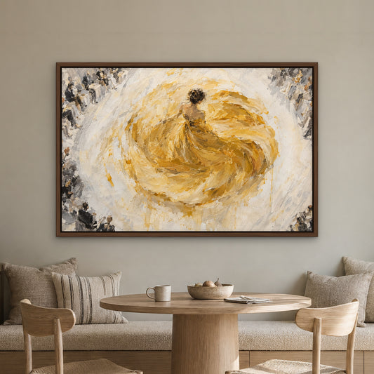 Golden Gowns Runway, brown abstract hand-painted canvas wall art in a kitchen nook – Gallery 23