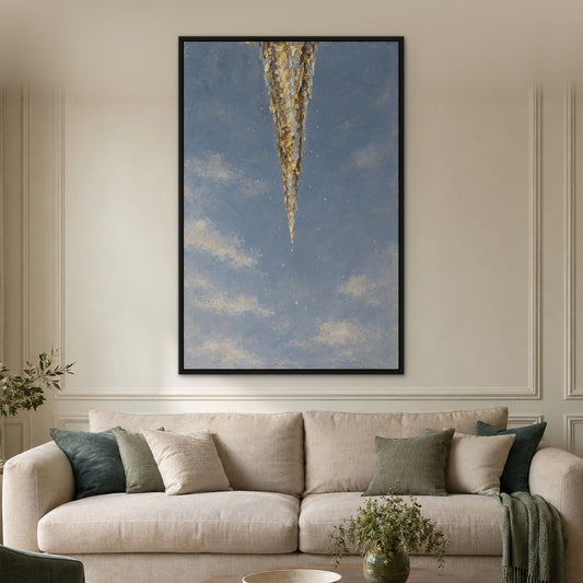 Gilded Icicles, gold abstract hand-painted canvas wall art in a living room – Gallery 23