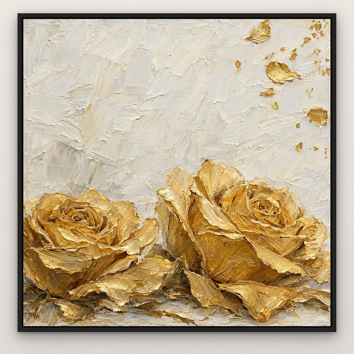 Golden Rose Swirl, neutral abstract hand-painted canvas wall art in a slim black float frame – Gallery 23