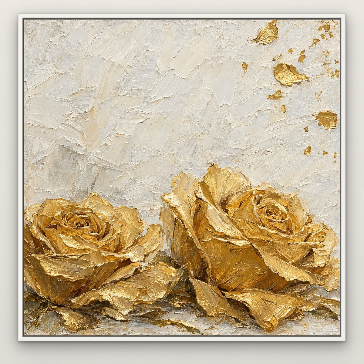 Golden Rose Swirl, neutral abstract hand-painted canvas wall art in a slim white float frame – Gallery 23