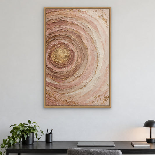 Rosewood Strata, pink abstract hand-painted canvas wall art in a home office – Gallery 23