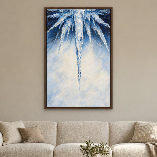 Cobalt Icicles, blue abstract hand-painted canvas wall art in a living room – Gallery 23
