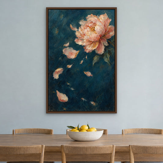 Petal Explosion, colourful abstract hand-painted canvas wall art in a dining room – Gallery 23