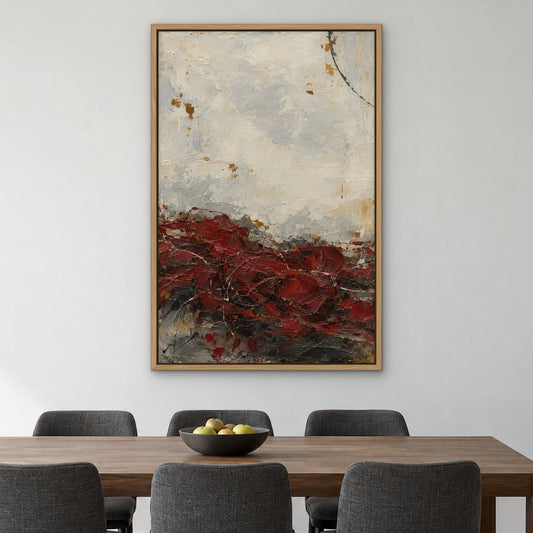 Tangled Garnet, black and white abstract hand-painted canvas wall art in a dining room – Gallery 23