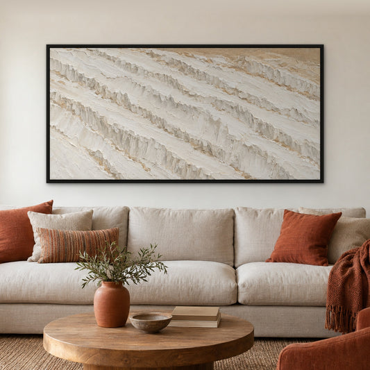 White Ridges, brown seascape hand-painted canvas wall art in a living room – Gallery 23