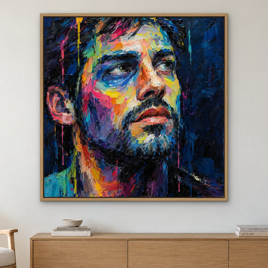 Neon Gaze, colourful abstract hand-painted canvas wall art in a living room – Gallery 23