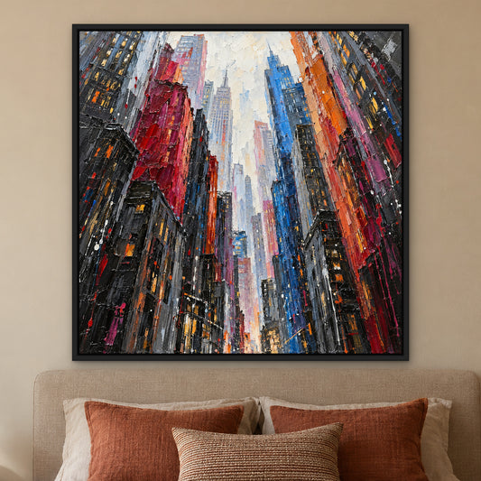 Midtown in Colour, grey abstract hand-painted canvas wall art in a bedroom – Gallery 23
