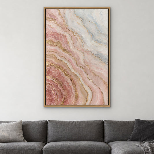 Rose Quartz Flow, pink abstract hand-painted canvas wall art in a living room – Gallery 23