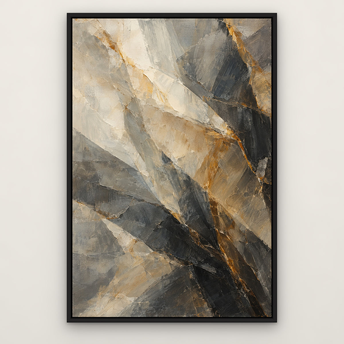 Smoky Quartz Blur, gold abstract hand-painted canvas wall art in a slim black float frame – Gallery 23