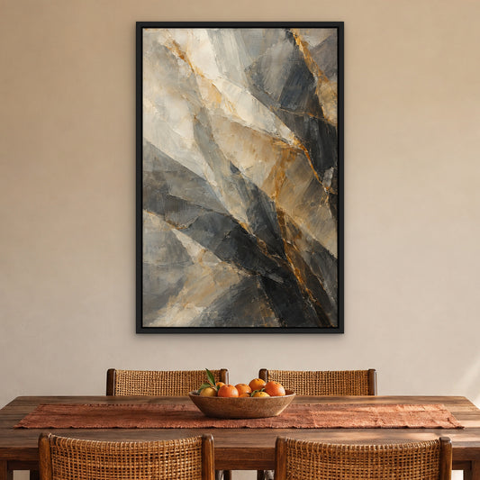 Smoky Quartz Blur, gold abstract hand-painted canvas wall art in a dining room – Gallery 23
