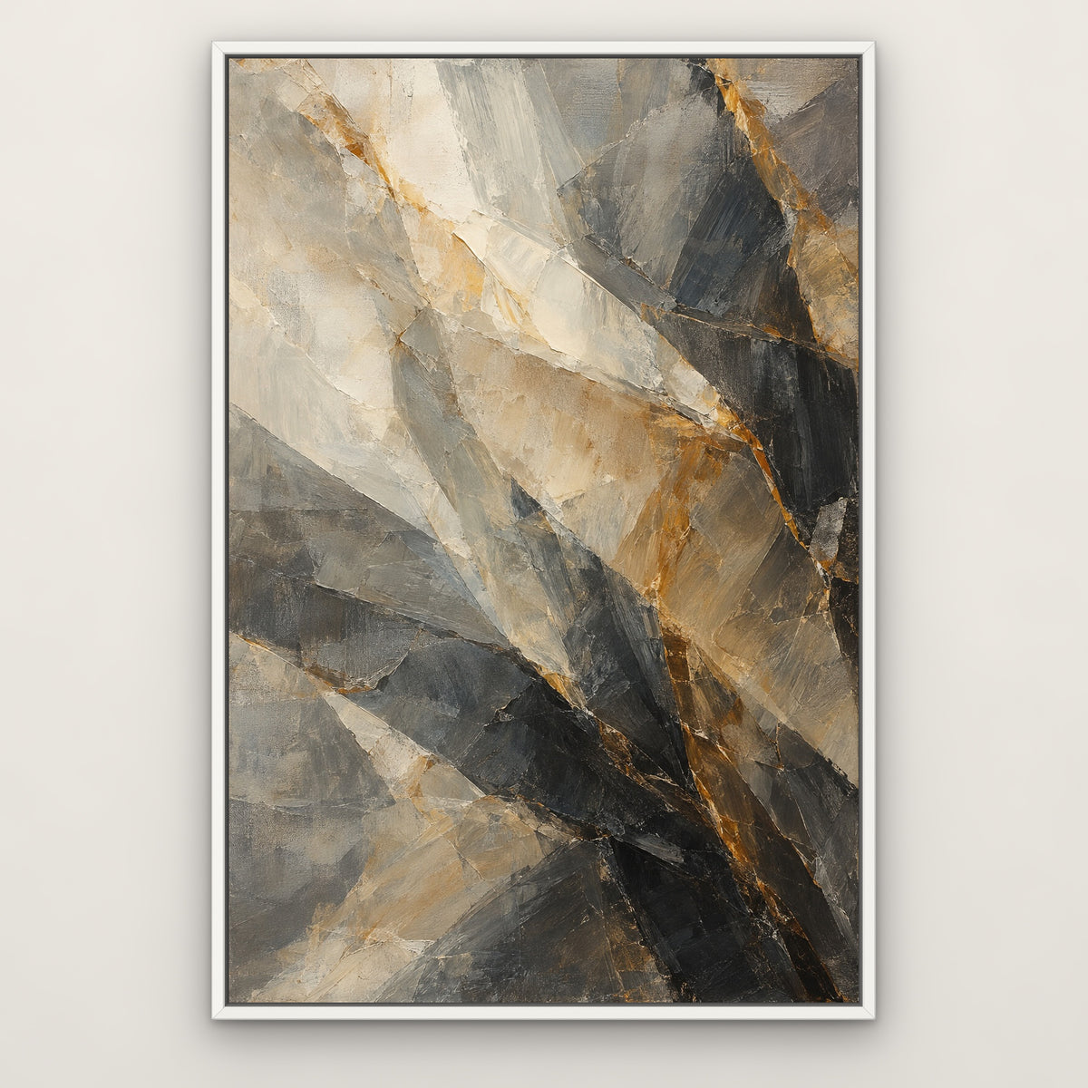 Smoky Quartz Blur, gold abstract hand-painted canvas wall art in a slim white float frame – Gallery 23