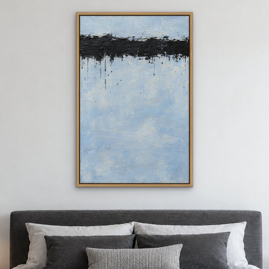 Ink Horizon, grey abstract hand-painted canvas wall art in a bedroom – Gallery 23