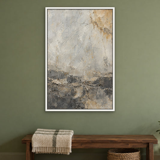 Weathered Stone, grey abstract hand-painted canvas wall art in a bedroom – Gallery 23