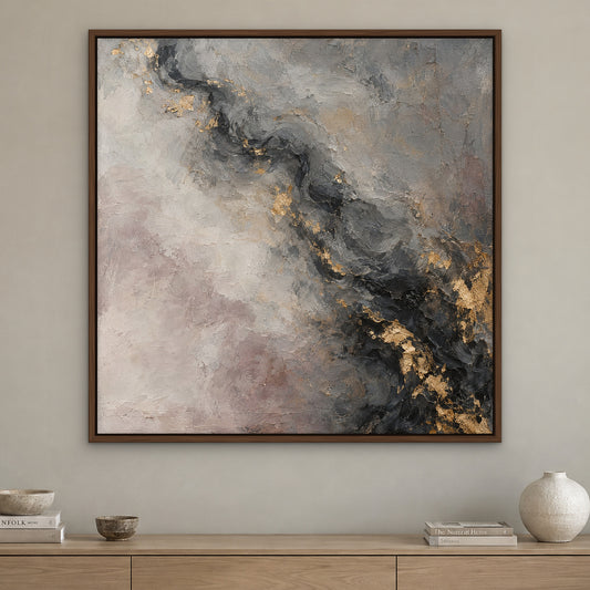 Gilt Smoke, gold abstract hand-painted canvas wall art in a living room – Gallery 23