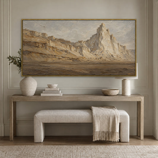 Sandstone Ridge, brown mountain landscape hand-painted canvas wall art in a hallway – Gallery 23