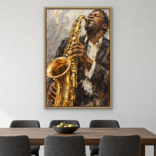 Gleaming Brass Solo, gold still life hand-painted canvas wall art in a dining room – Gallery 23