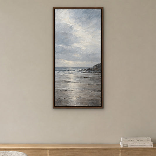 Pewter Shore, blue abstract hand-painted canvas wall art in a dining room – Gallery 23