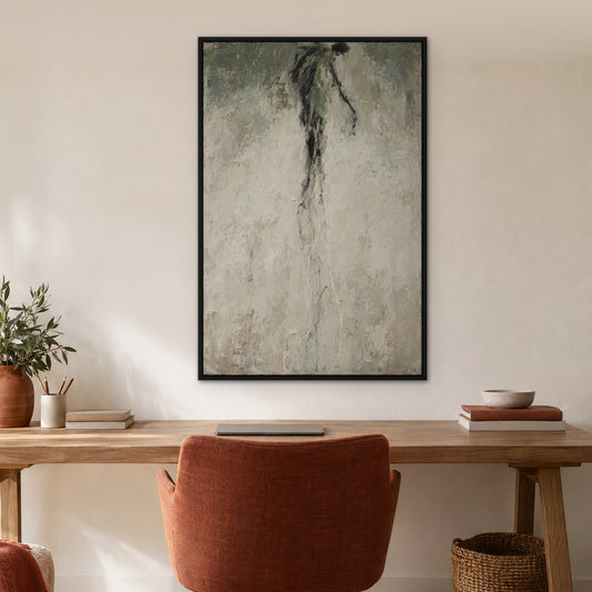 Ink Figure Sketch, black and white abstract hand-painted canvas wall art in a home office – Gallery 23