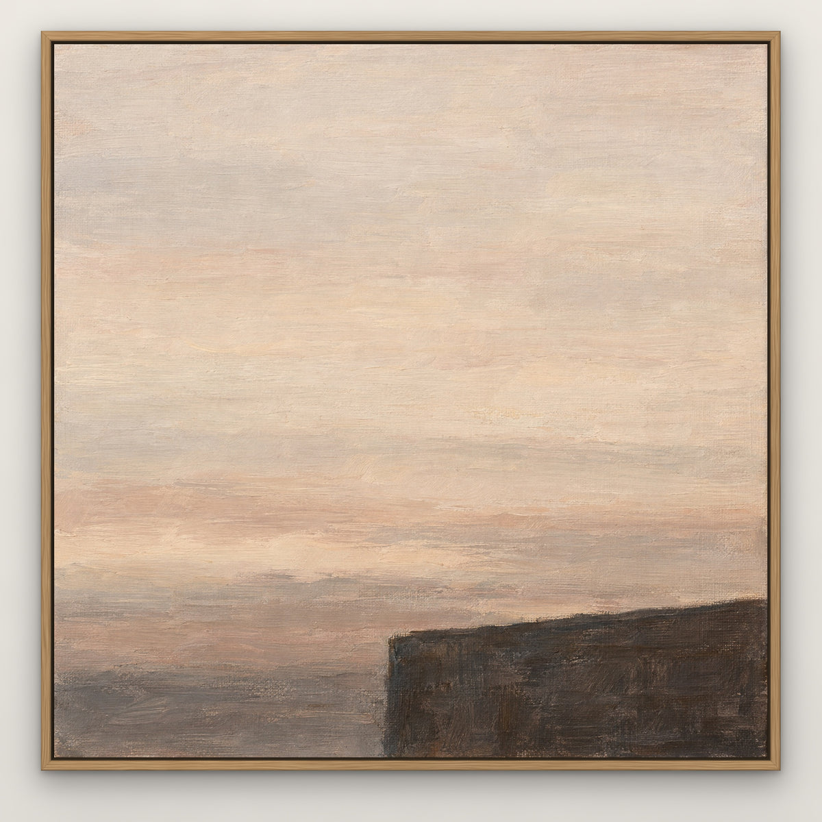 Dark Rectangle, brown abstract hand-painted canvas wall art in a slim oak float frame – Gallery 23
