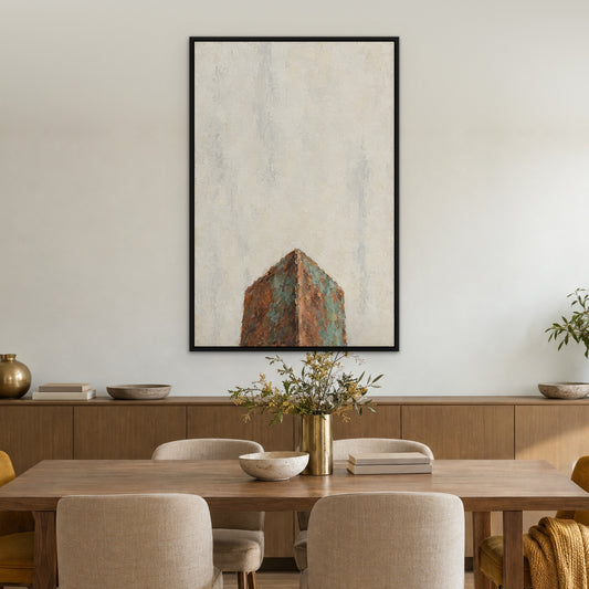 Copper Corner, orange abstract hand-painted canvas wall art in a dining room – Gallery 23