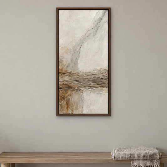 Driftwood Plaster, brown abstract hand-painted canvas wall art in a bedroom – Gallery 23