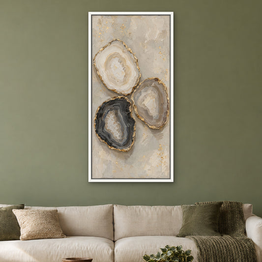 Agate Balance, gold abstract hand-painted canvas wall art in a living room – Gallery 23