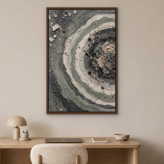 Grey Strata Drip, neutral abstract hand-painted canvas wall art in a home office – Gallery 23