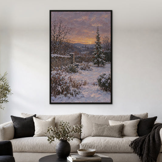 Bauble Tree, green hand-painted canvas wall art in a living room – Gallery 23