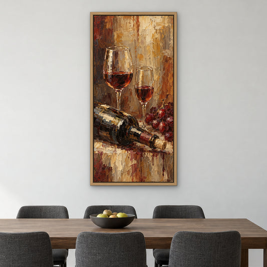 Rustic Merlot, red still life hand-painted canvas wall art in a dining room – Gallery 23