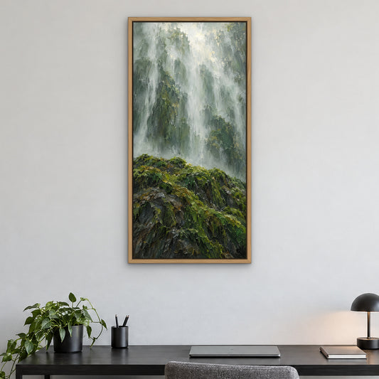 Moss Veil, green abstract hand-painted canvas wall art in a home office – Gallery 23