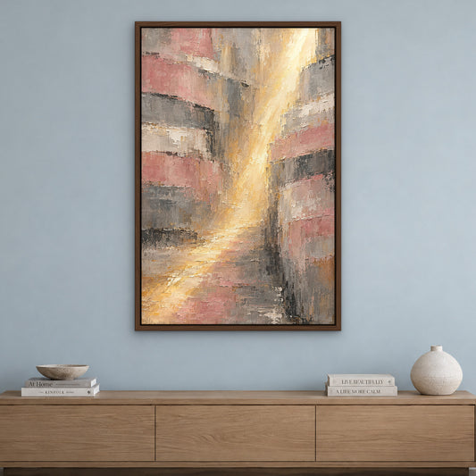 Rose Alley Abstract, grey hand-painted canvas wall art in a living room – Gallery 23