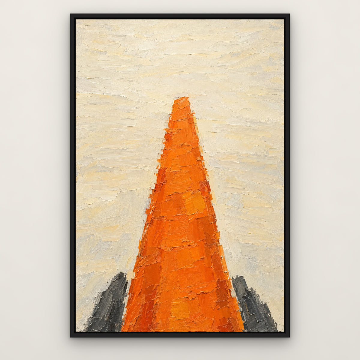 Tangerine Pillar, teal abstract hand-painted canvas wall art in a slim black float frame – Gallery 23